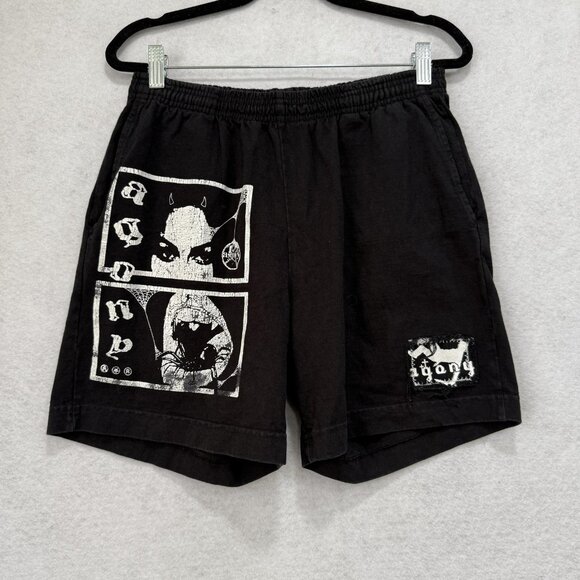 Los Angeles Apparel Shorts Mens Large Black 8.5oz Garment Dye USA Agony Graphic - Picture 1 of 10